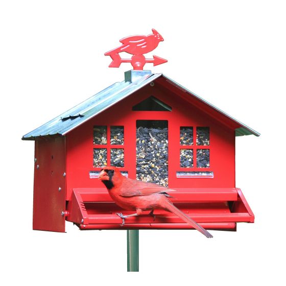 Country Style Bird Feeder - with Removable Metal Roof - Squirrel-Be-Gone II - Red