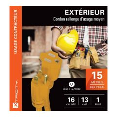 Extension Cord With 1 Outlet - 15 m - Yellow