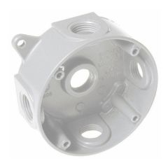 Metal Electric Round Outlet Box - 5 Holes of 1/2" - White