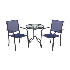 Salermo Bistro Set - Metal and Tempered Glass - Black and Blue - 3 Pieces