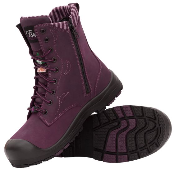 8″ Steel toe work boots for Women - Purple - Size 5