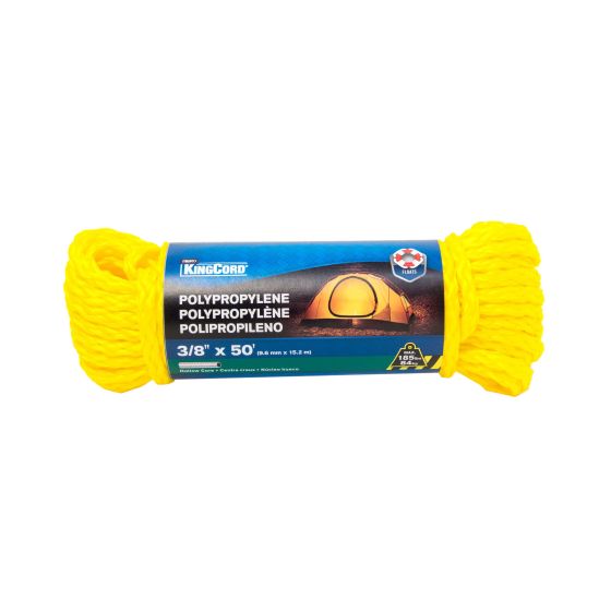 Corde à noyau creux en polypropylène, jaune, 3/8" x 50'