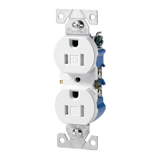 Duplex tamper resistant receptacle