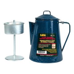 Cafetière pour camping, acier émaillé, intérieur aluminium, bleu, 9 tasses