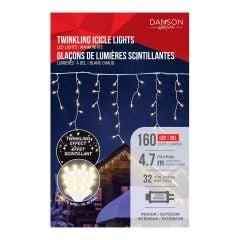 160 5 mm LED Lights - Twinkling Icicle Lights - Warm White