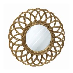 Miroir en rotin en forme de fleur dorée, 51 cm