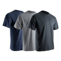 3 T-Shirt Set - Short Sleeves - Round Collar - Size 2/Small - Black/Mixed Grey/Navy