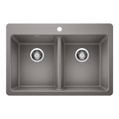 Kitchen Sink - Corence - 2 Bowls - 1 Hole - Silgranit - Metallic Grey - 30" x 20.5 x 8"