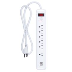 6-Outlet Surge Protector Power Strip +  2 USB Ports, 3'