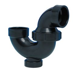 Siphon en P pivotant avec union et bouchon de nettoyage en ABS DWV, 1 1/2", femelle, noir