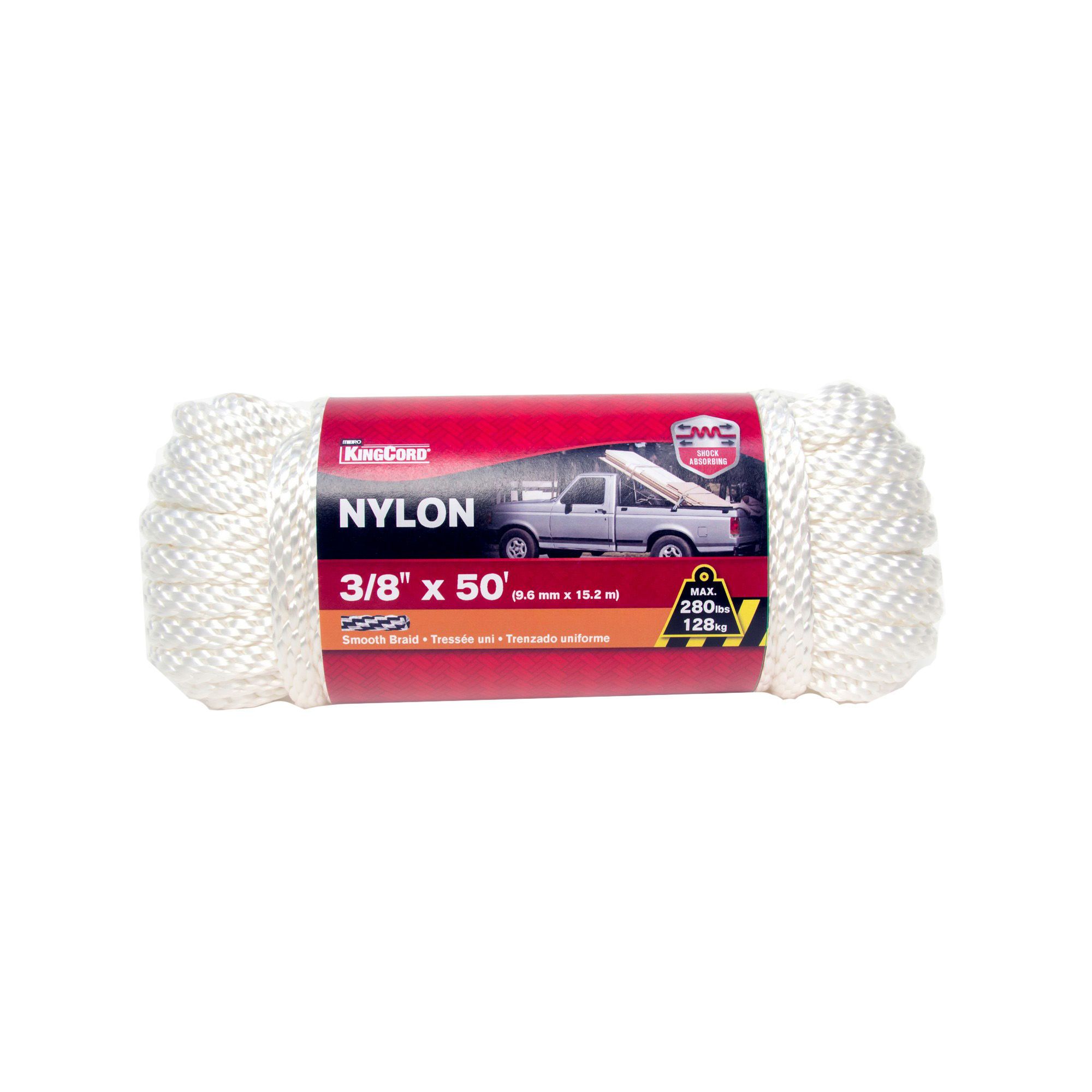 Nylon Smooth Braid Rope - White - 3/8 x 50