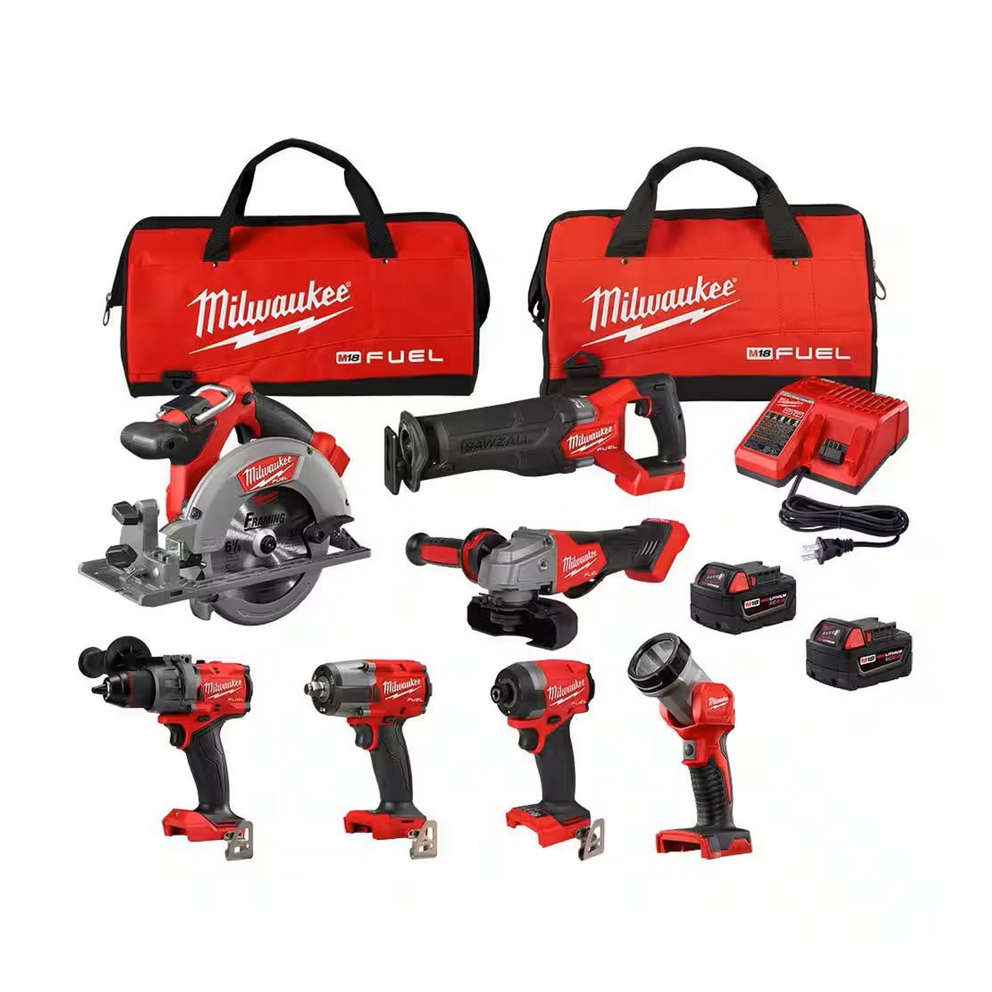 Milwaukee Tool Ens 6 outils M18 sans fil, au Li-ion, 18 V, 3 Ah, avec 2  batteries, chargeu