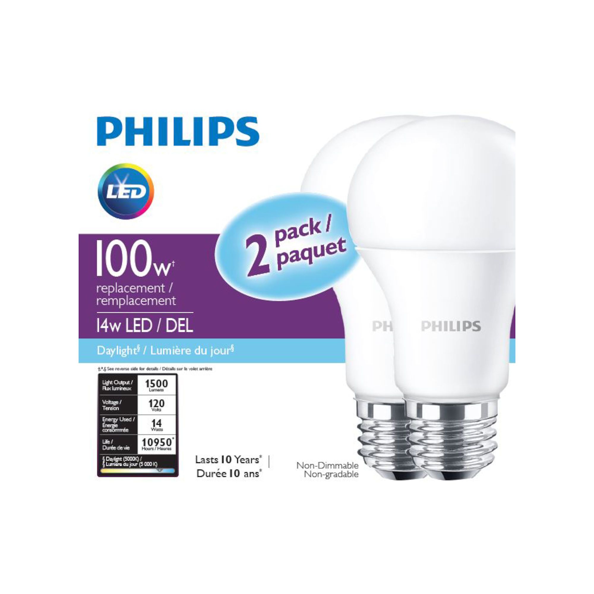 LED Lightbulb - A19 - Daylight - 14 W - 2/Pack from PHILIPS | BMR