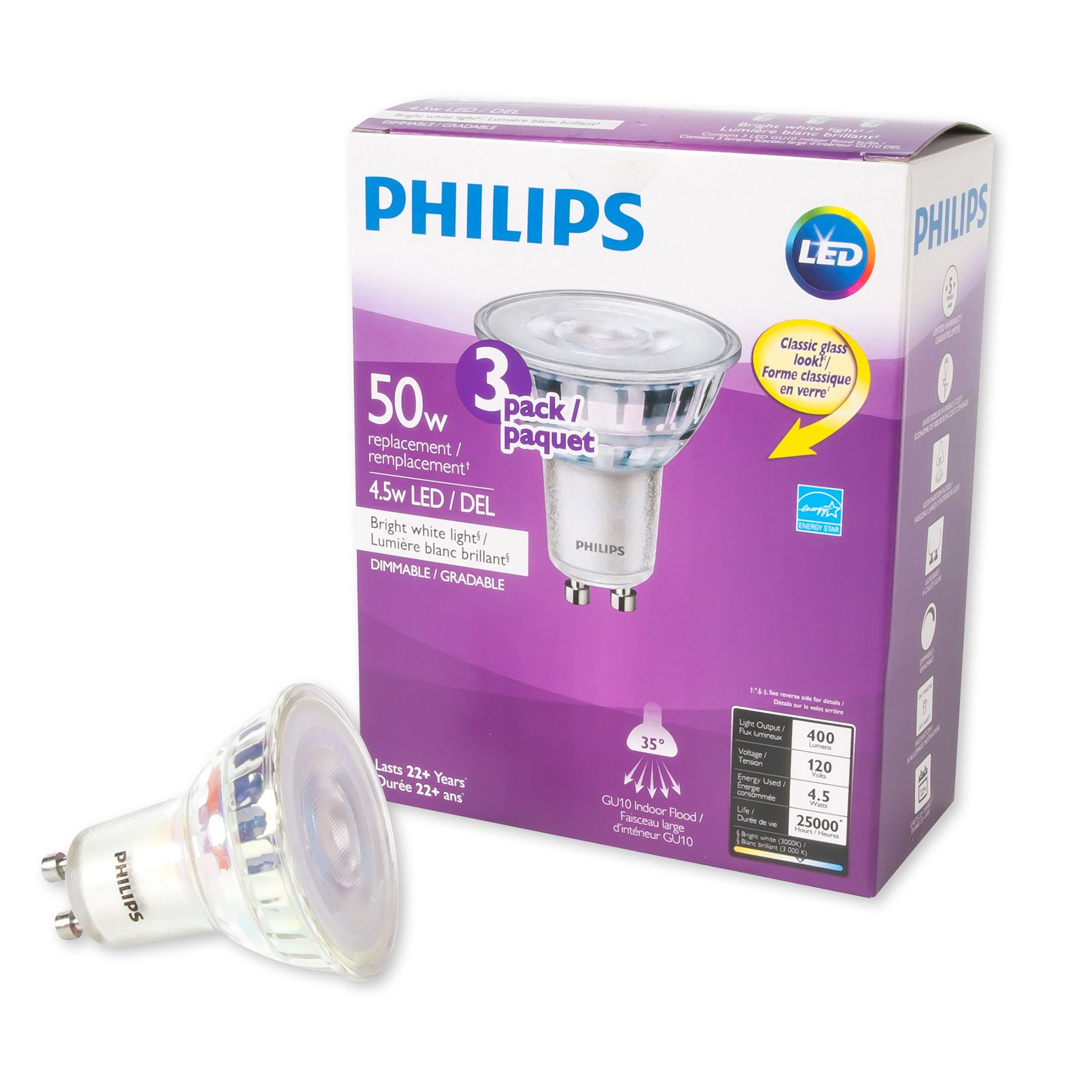LED Lightbulb- GU10 - Clear - 4.5 W - 3/Pack from BMR