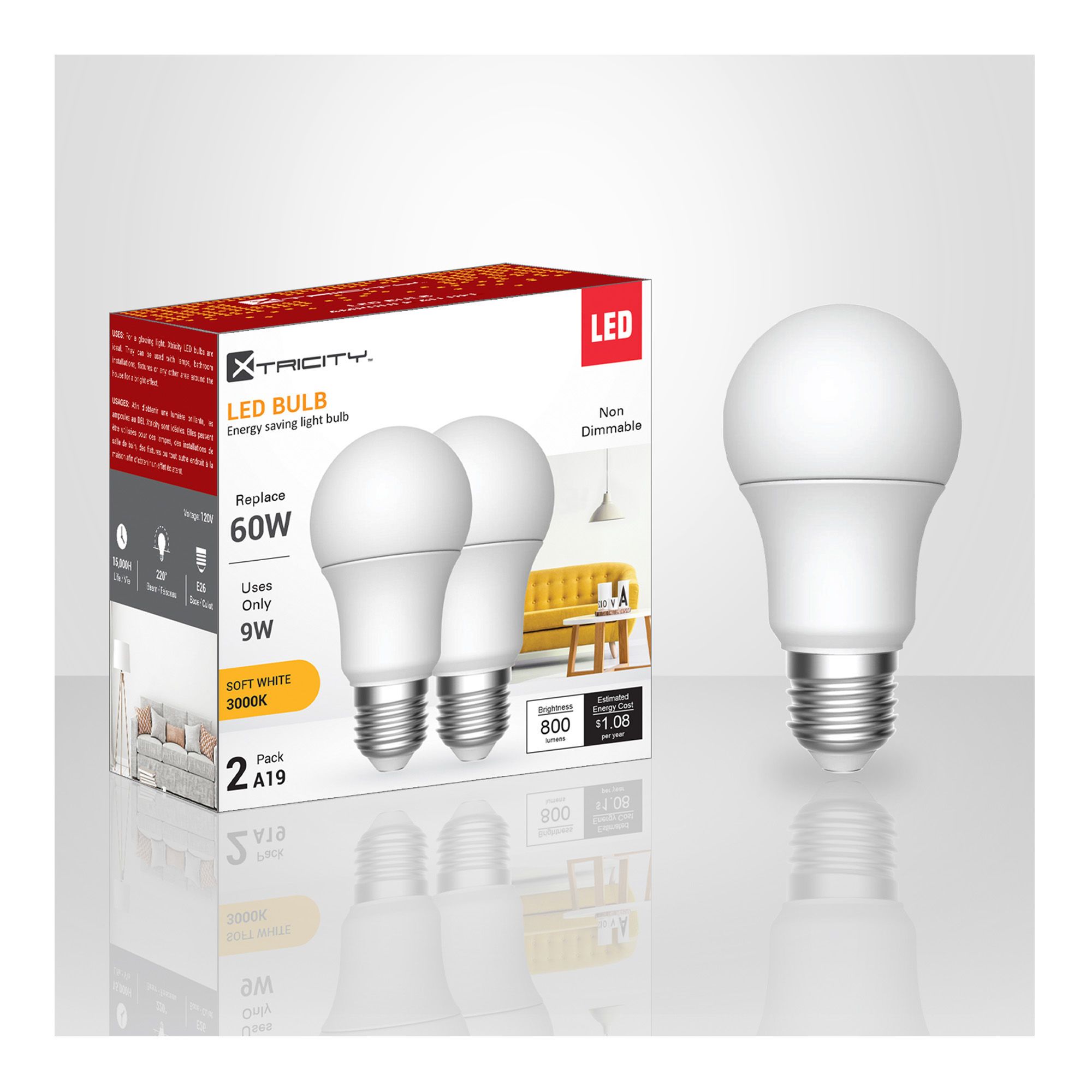 LED Lightbulbs - A19 - 9 W - Soft White - 2/Pkg